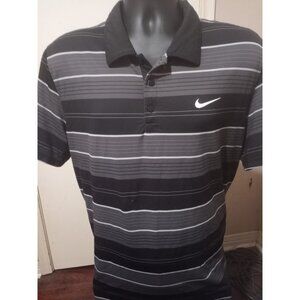 Nike Dri Fit Men's XL Black Gray Striped Short Sleeve Golf Polo Shirt